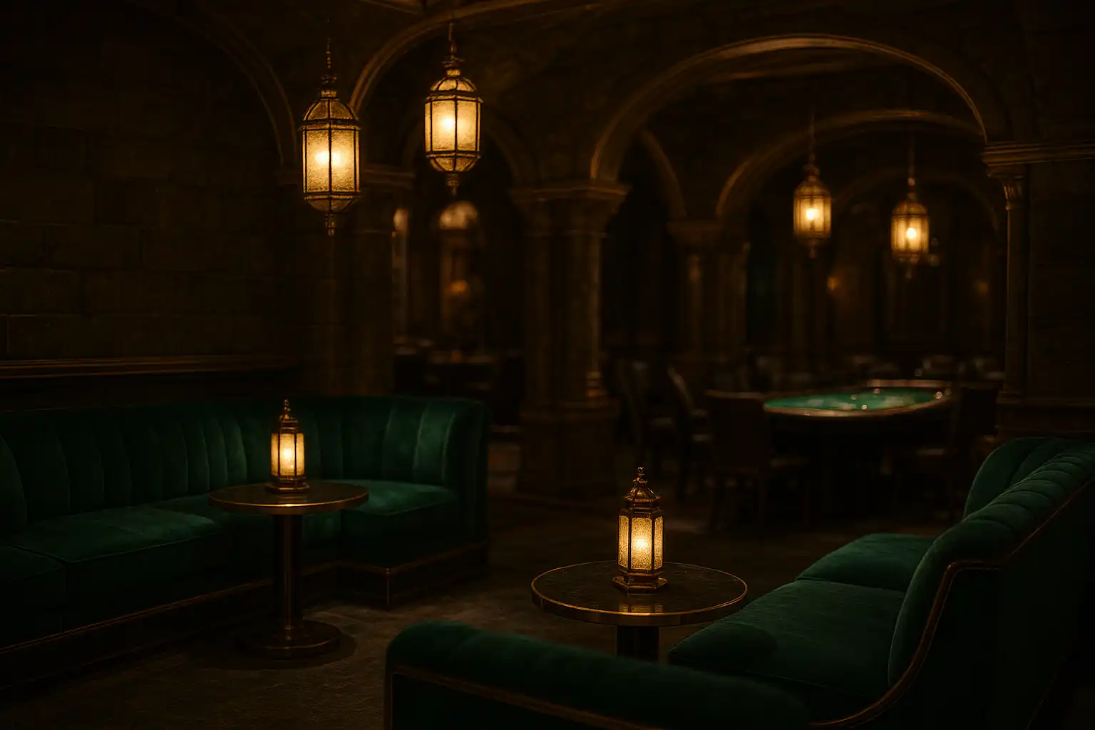 Golden VIP lounge with emerald lanterns inside the EkolBet oasis
